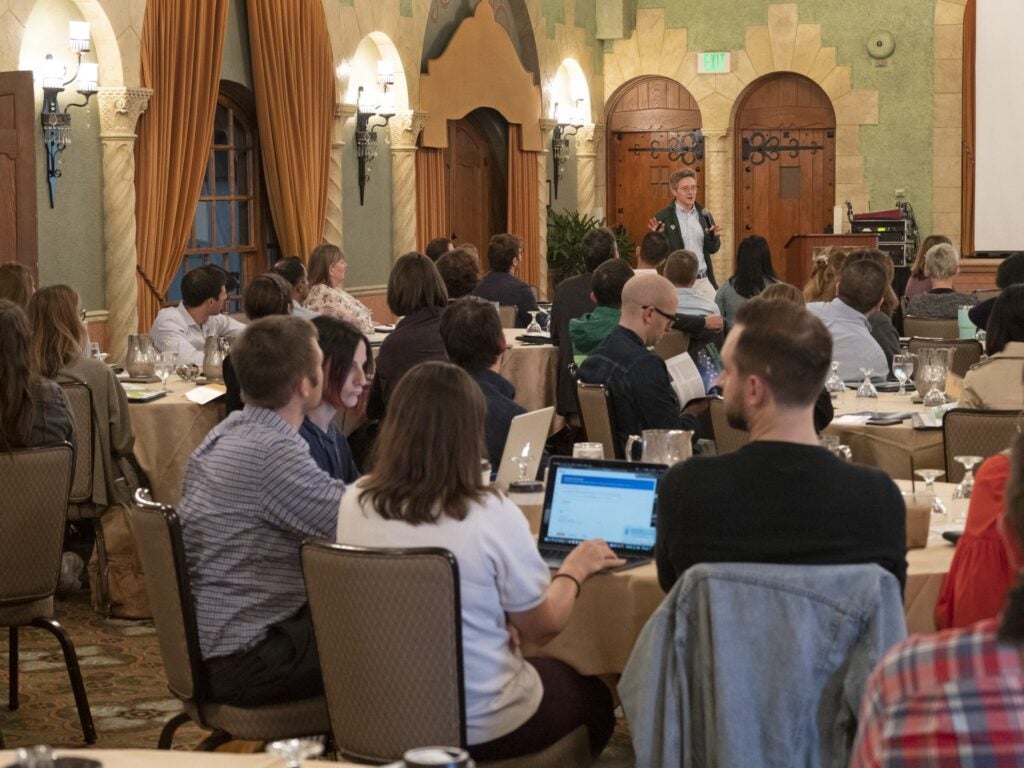 Kevin Volpp, director of chibe, addresses 2019 roybal retreat attendees
