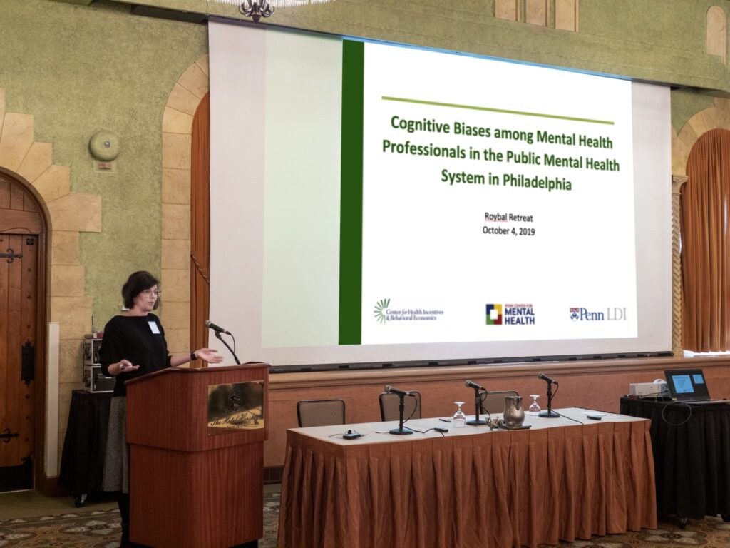 molly candon presents on cognitive biases among mental health professionals at 2019 roybal retreat